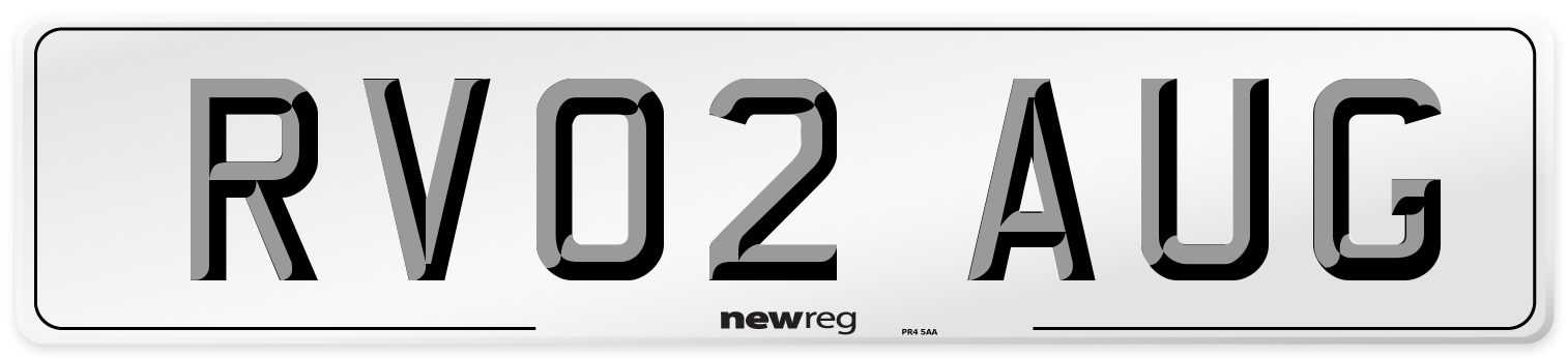 RV02 AUG Number Plate from New Reg